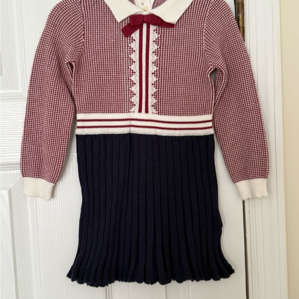 Red and Navy Knit Dress with Bow